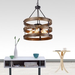 5 Light Drum Vintage Wooden Chandelier Industrial Wind Loft Coffee Wood Linear Pendant Lighting