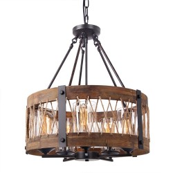 5 Light Drum Vintage Wooden Chandelier Industrial Wind Loft Coffee Wood Linear Pendant Lighting