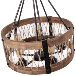 5 Light Drum Vintage Wooden Chandelier Industrial Wind Loft Coffee Wood Linear Pendant Lighting