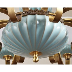 European Pure Brass American Luxurious 8 Light Chandelier with Glass Shade