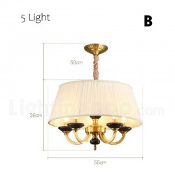 European Ceramics Pure Brass Chandelier with Fabric Shade