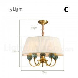 European Ceramics Pure Brass Chandelier with Fabric Shade