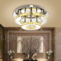 Dimmable Modern Round Crystal Flush Mounted Ceiling Lights with Remote Control