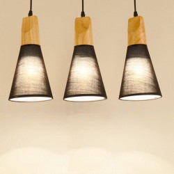 Wood Modern 1 Light / 3 Lights Pendant Lights with Fabric Shade for Room