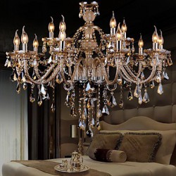 Chandelier Crystal Cognac Color Luxury Modern 2 Tiers Living 15 Lights