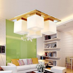 Oak Ceiling Lamp, Four Lights, Oak and Glass, 220~240V (HY9024)