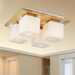 Oak Ceiling Lamp, Four Lights, Oak and Glass, 220~240V (HY9024)