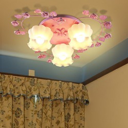Creative Lamp Dining-Room Lamp Contracted Rural Sweet Bedroom Pink Rose 3 Absorb Dome Light