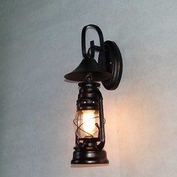Vintage Black Metal Lantern Wall Lamp with One Light