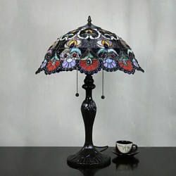 Flower Pattern Table Lamp, 2 Light, Zinc Alloy Glass Painting