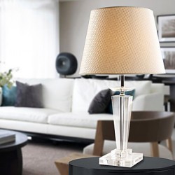 Modern Concise K9 Crystal Table Lamp Flax Shade