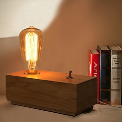E27 20*10*7CM 15-20㎡220V Button Switch Edison Bulbs Bedroom Nightstand Real Wood Desk Lamp LED Light