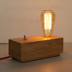 E27 20*10*7CM 15-20㎡220V Button Switch Edison Bulbs Bedroom Nightstand Real Wood Desk Lamp LED Light