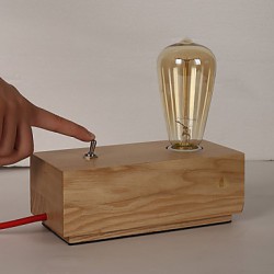E27 20*10*7CM 15-20㎡220V Button Switch Edison Bulbs Bedroom Nightstand Real Wood Desk Lamp LED Light