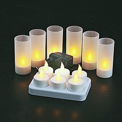 6 pc Warm Yellow LED Rechargeable Flameless Tea Light Candles