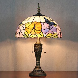Butterflies Pattern Table Lamp, 2 Light, Resin Glass Painting