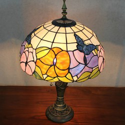 Butterflies Pattern Table Lamp, 2 Light, Resin Glass Painting