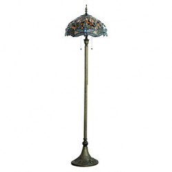 60W Retro Pretty Floor Light Inlaid With Vivid Dragonflies Of Yellow Eyes And Colorful Beads