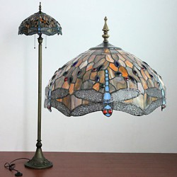 60W Retro Pretty Floor Light Inlaid With Vivid Dragonflies Of Yellow Eyes And Colorful Beads