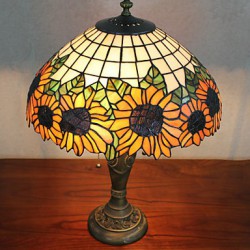 Sunflower Decoration Table Lamp, 2 Light, Resin Glass Painting