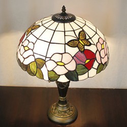 Floral Pattern Table Lamp, 2 Light, Resin Glass Painting