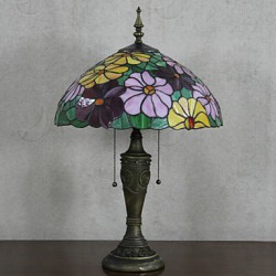 Flower Design Table Lamp, 2 Light, Resin Glass Painting