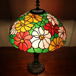 Flower Design Table Lamp, 2 Light, Resin Glass Painting