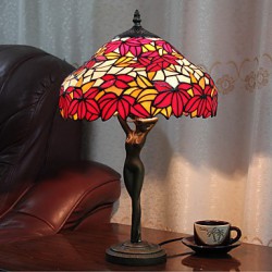 60W Colorful Pretty Table Lamp Patterned With Red Leaf-Goddess Body Pole