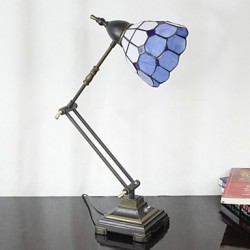 Grid Pattern Swing Arm Table Lamp, 1 Light, Iron Glass Painting