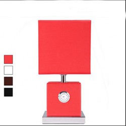 Cloth Art Leather Bedroom Bedside Clock Small Desk Lamp