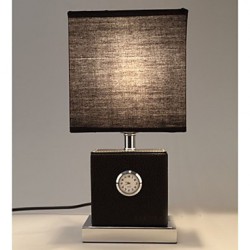 Cloth Art Leather Bedroom Bedside Clock Small Desk Lamp