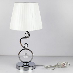 Contemporary Table Light with Elegant Fabric Shade Crystal Decor White Pleated Style 220-240V