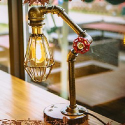 Vintage Edsion Bulb Table Lamp Light Water Pipe Desk Lamp Indoor Lighting E27 110-220V Bulb-FJ-DT2S-035A0