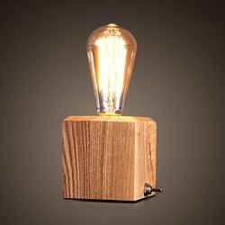Nordic Mediterranean Style Fumigated Wood Desk Lamp for Reading Room Bedroom,Wooden Art Edison Bulb Table Lamp
