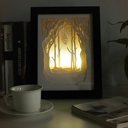 23*23*6CM Christmas Present Novel 3 D Sketch Paper Carving Lamp Creative Mural Frame Lamp Light Led