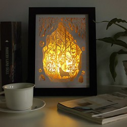 23*23*6CM Christmas Present Novel 3 D Sketch Paper Carving Lamp Creative Mural Frame Lamp Light Led