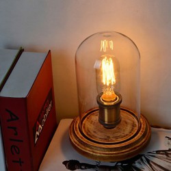 Art Deco Wooden Desk Lamps Clear Glass Lampshade Base Bulb Table Lights Wood Light Reading Lamps