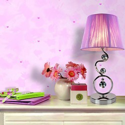 Contemporary Table Light with Elegant Pink Pleated Fabric Shade Crystal Decor 220-240V