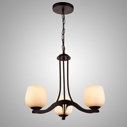 Iron Painting Chandelier with Glass Shade Classic Lighting Lamp 3 Heads