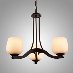 Iron Painting Chandelier with Glass Shade Classic Lighting Lamp 3 Heads