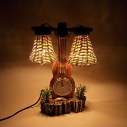 Valentine'S Day Creative Furnishing Articles Gifts Boutique Handicraft The Violin With Wooden Clock Desk Lamp Led Light
