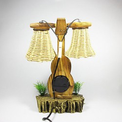 Valentine'S Day Creative Furnishing Articles Gifts Boutique Handicraft The Violin With Wooden Clock Desk Lamp Led Light