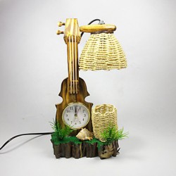 Valentine'S Day Creative Furnishing Articles Gifts Boutique Handicraft The Violin With Wooden Clock Desk Lamp Led Light